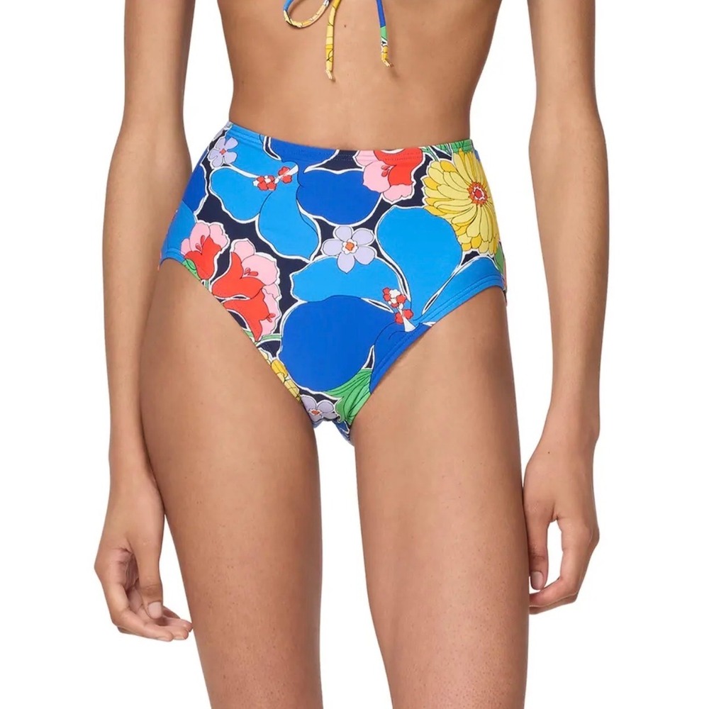 Kate Spade‎ New York Floral High Waisted Bikini Bottoms Blue Orange Multi Size M